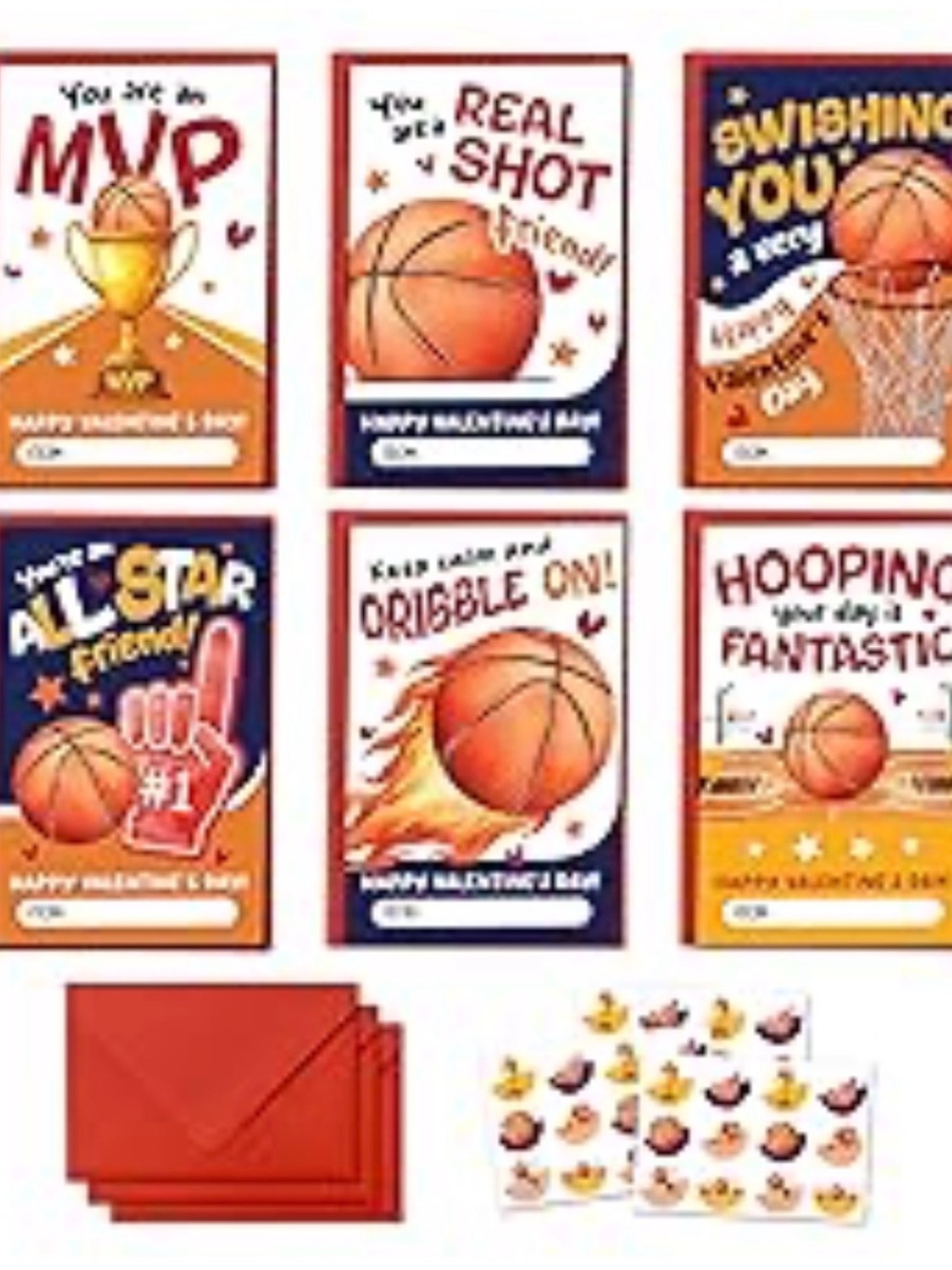 Basketball Valentine Cards Pack - Orange Sports Theme